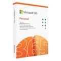 Angled white and orange Microsoft 365 Personal box with a textured 365 graphic.